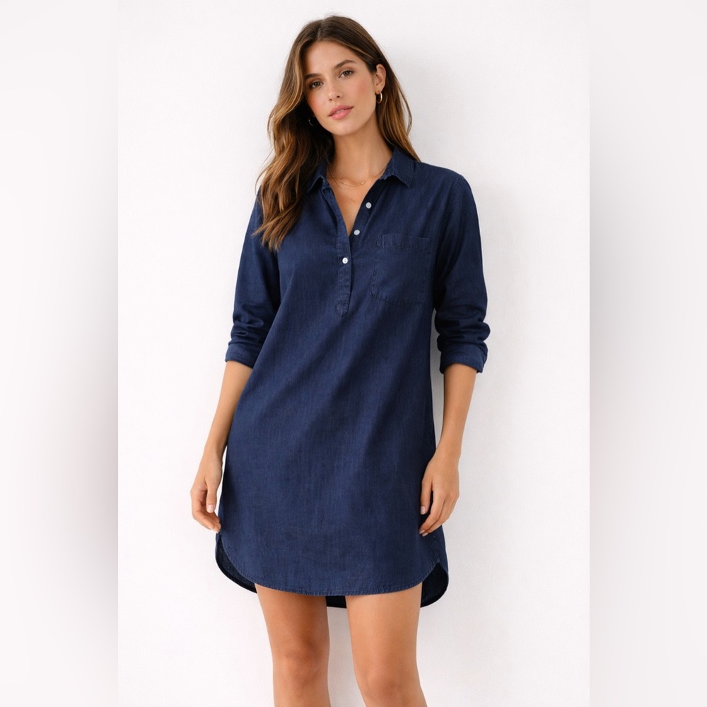 Old Navy Blue Chambray Shirt Dress | Medium | Long Sleeve Button Front